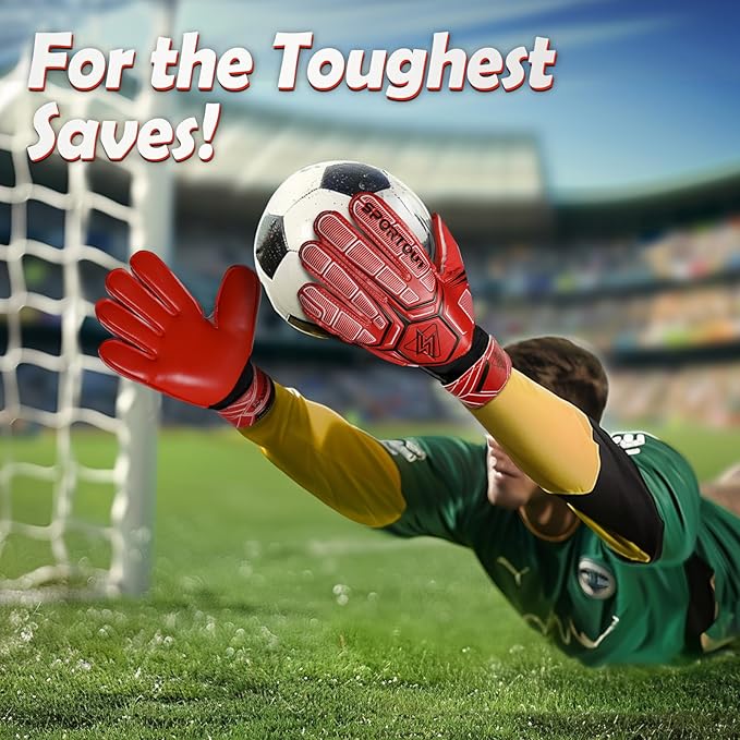 Sportout Goalie Gloves, Goalkeeper Gloves with Finger Protection, Breathable Soccer Goalie Gloves, 4mm Latex, for Kids Youth and Adult