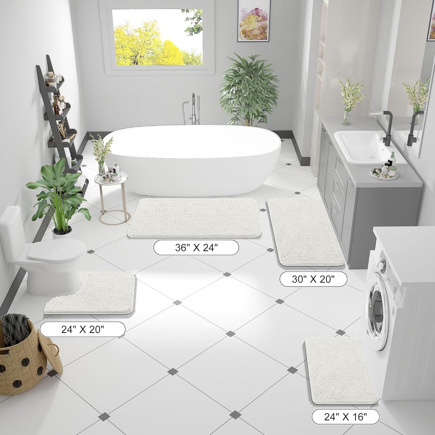 OLANLY Bathroom Rugs - Extra Soft Chenille Bath Mats | Quick-Dry, Machine Washable, Ivory 34x21