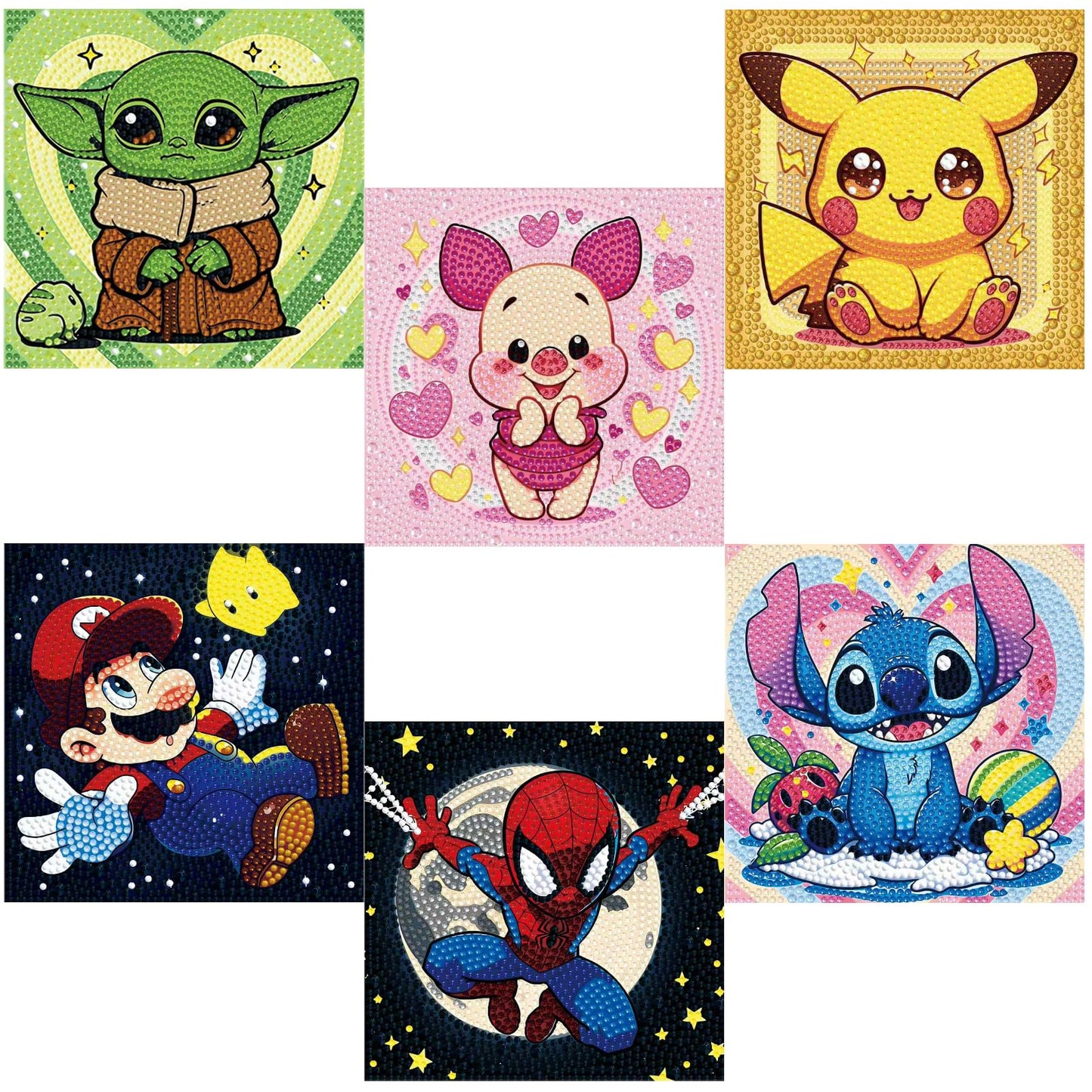 Baiwanerxiang Diamond Art Kits for Kids Ages 8-12, 6 Pcs Diamond Painting for Kids Full Drill Diamond Art Gem by Number for Kids Mosaic DIY Craft Gifts for Home Wall Decor, 6x6 Inch