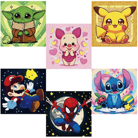 Baiwanerxiang Diamond Art Kits for Kids Ages 8-12, 6 Pcs Diamond Painting for Kids Full Drill Diamond Art Gem by Number for Kids Mosaic DIY Craft Gifts for Home Wall Decor, 6x6 Inch