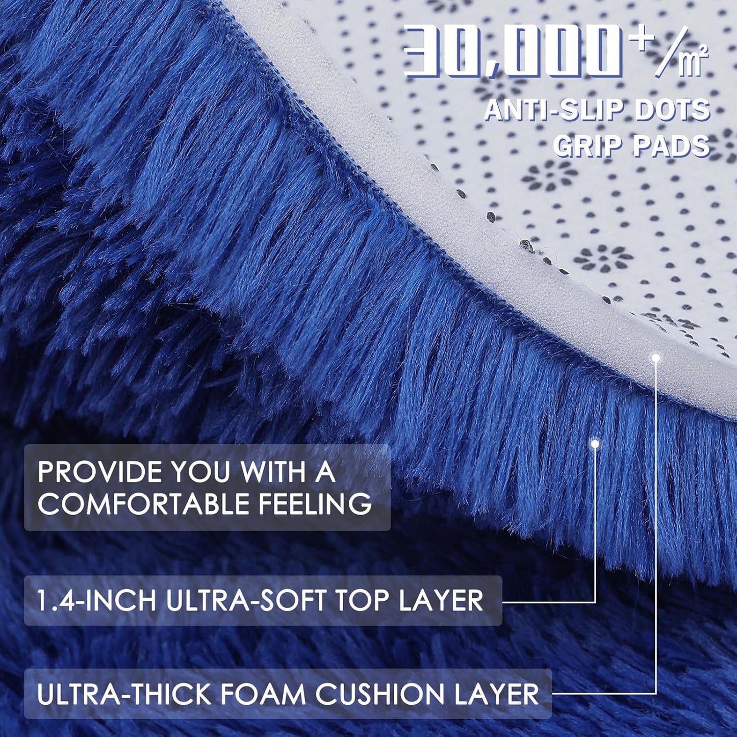 OLANLY Soft Fluffy Shaggy Small Rug - Machine Washable Indoor Carpet for Bedroom & Nursery | Navy Blue