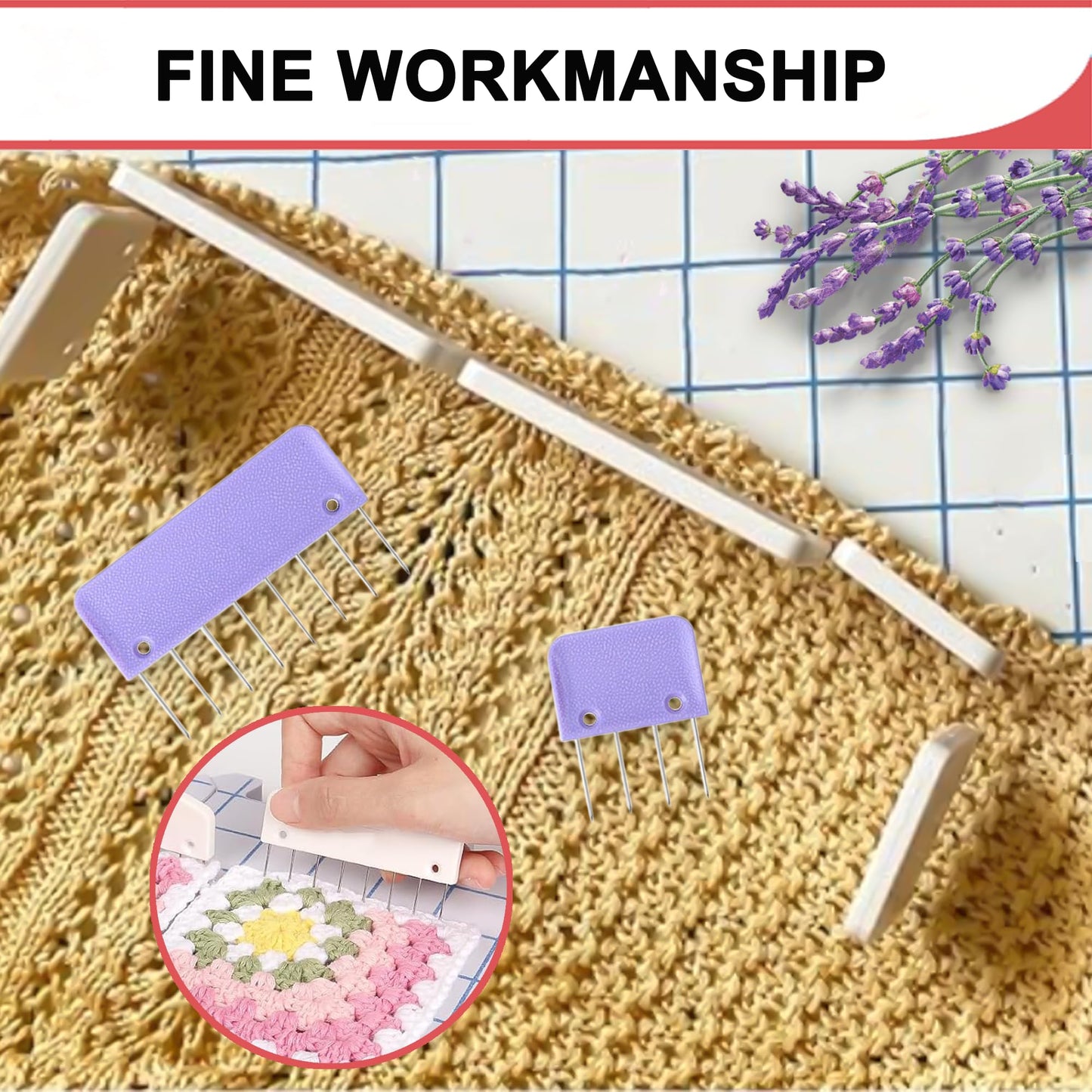 Knit Blockers Pins Kit, 25Pcs Knit Blocking Combs & 30 T-pins for Knitting Blocking Board Mats, Crochet Knitting Pins for Crochet Projects Sewing Lace Needlework Projects Tool (Purple)