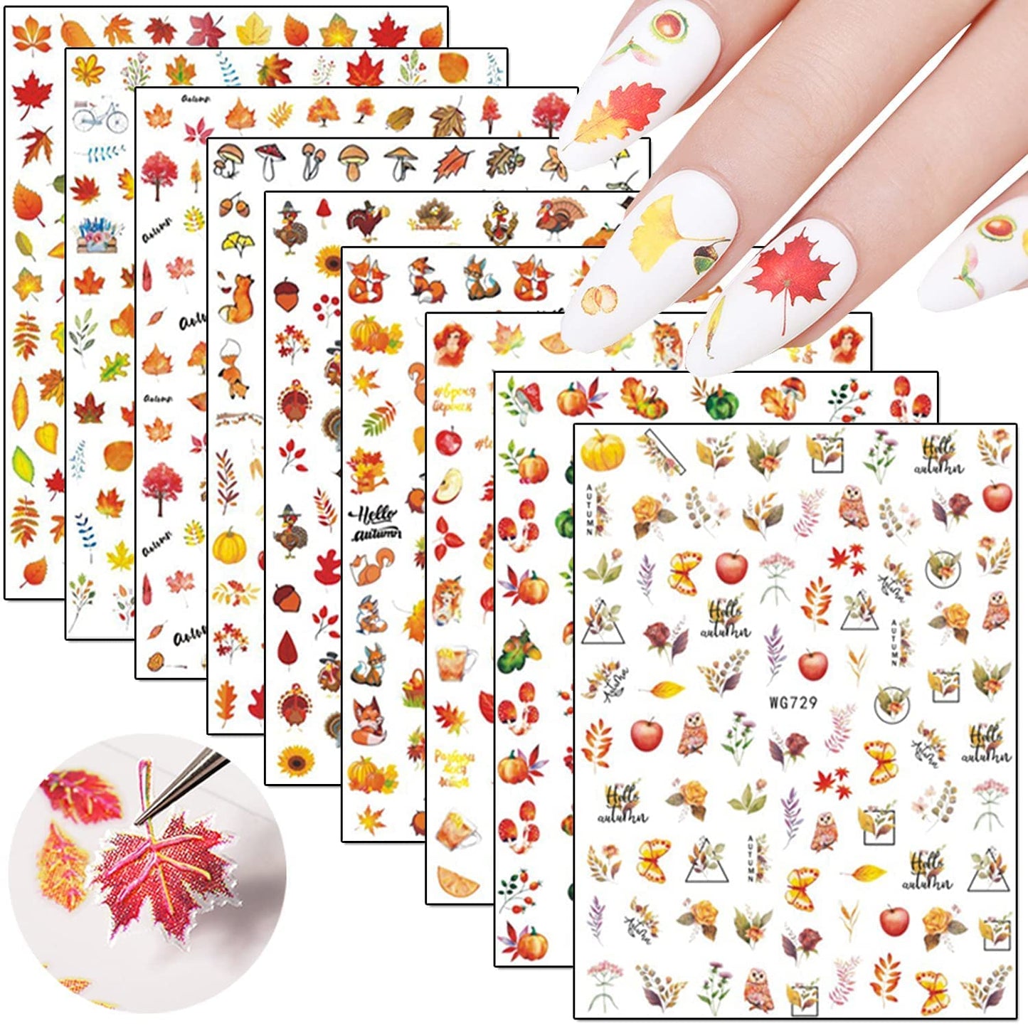 9 Sheets Thanksgiving Nail Art Stickers with 8 Sheets Butterfly Nail Art Stickers