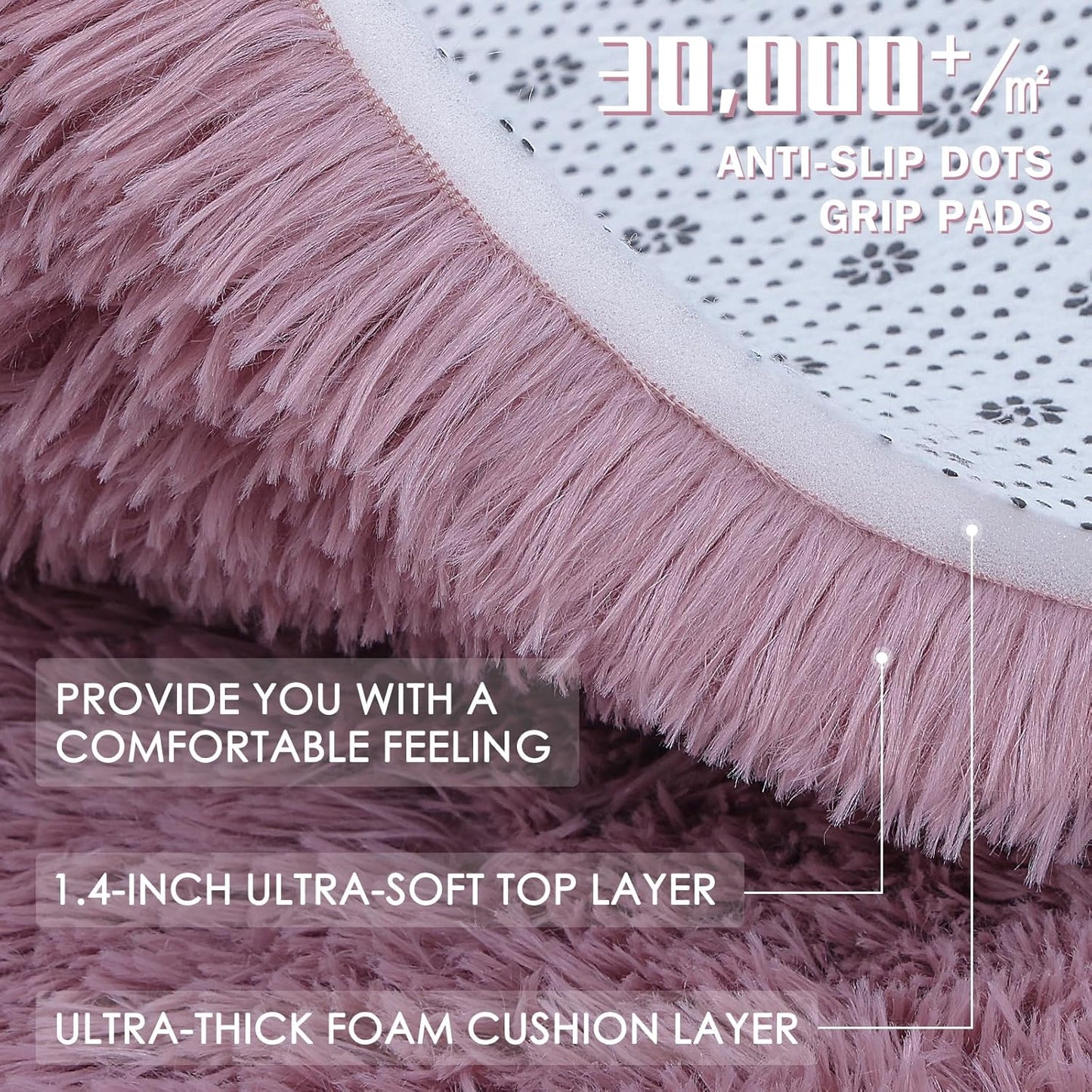 OLANLY Blush Round Area Rug - Soft, Fluffy 7 ft Circle Carpet for Bedroom & Living Room Decor