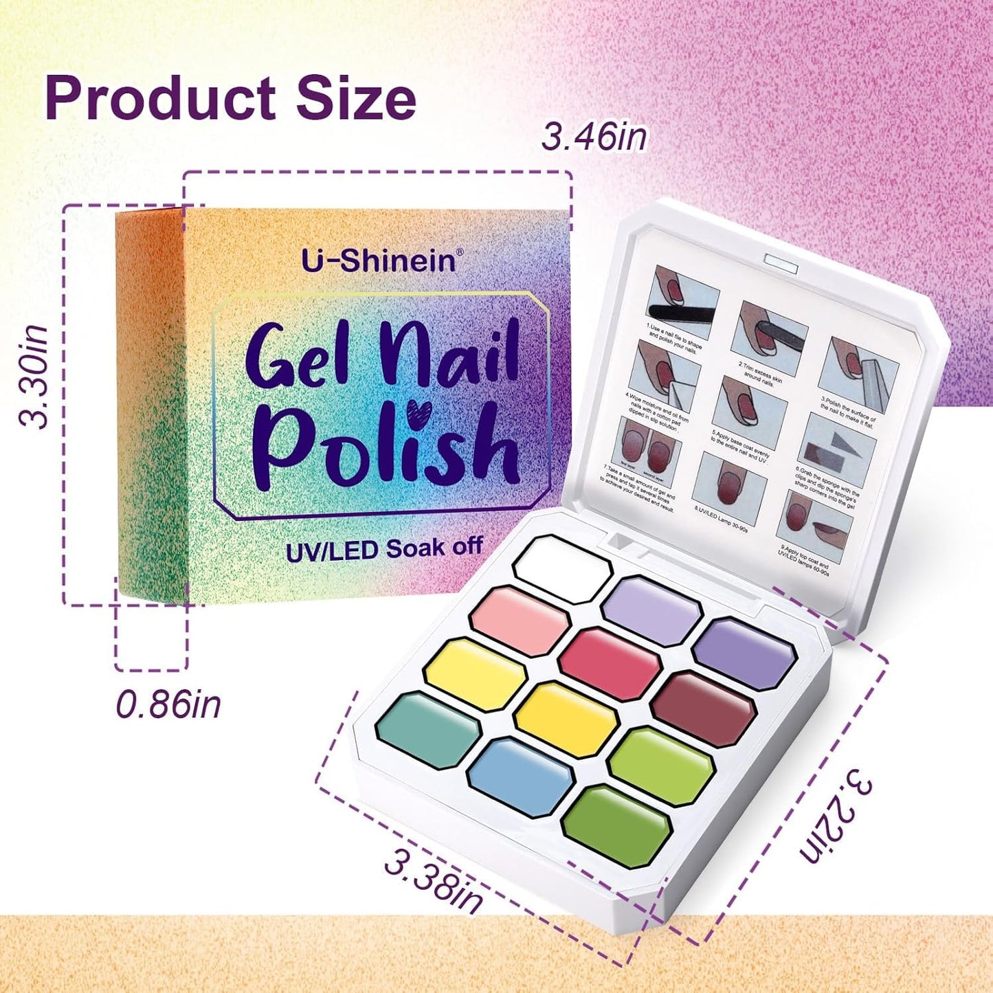 U-Shinein 24 Colors Gradient Nail Gel Palette Set, Hema ＆ TPO Free Bright Nude White Pink Blue Ombre Gel Nail for Pigment Painting Pat Nails Gel Kit, Perfect with Salon Pro DIY Home Nail Art