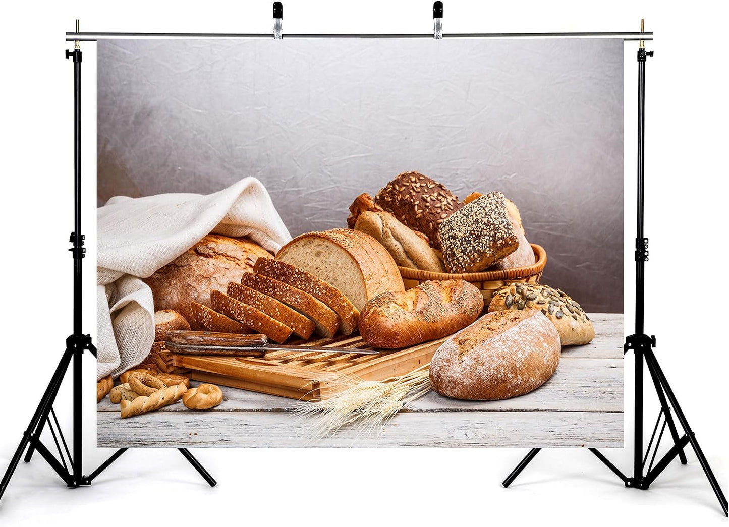 KeyWork 9x9ft Artisan Bread Assortment Backdrop Fresh Bakery Photography Background for Party Food Themed Gathering
