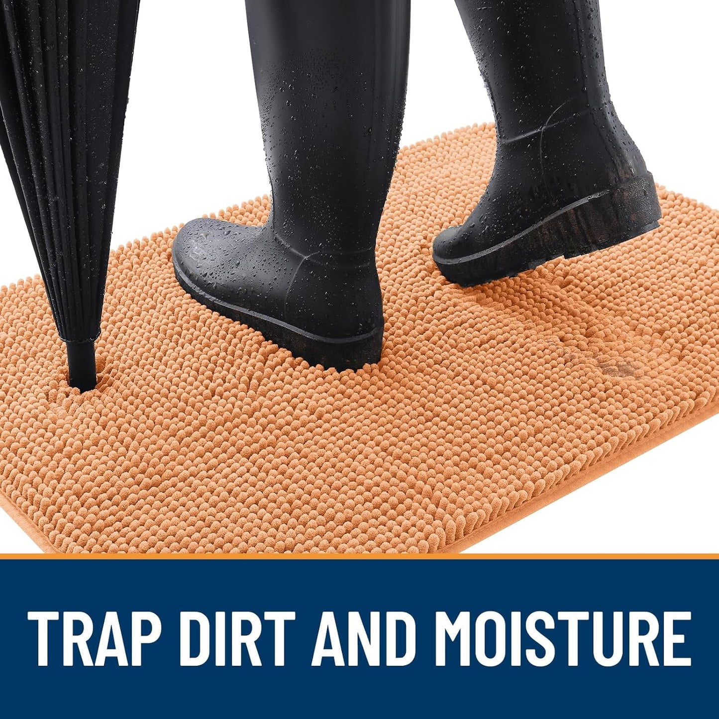 OLANLY Dog Door Mat - Absorbent Non-Slip Chenille for Muddy Paws | Quick Dry 32x20 Orange Indoor Carpet