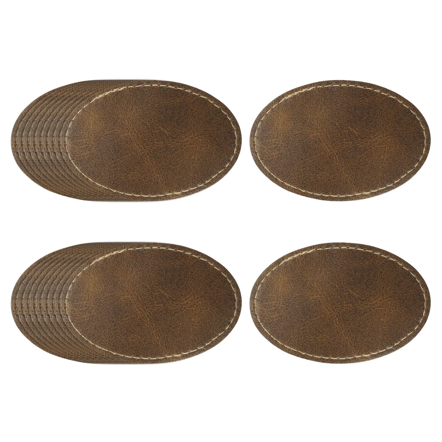 uxcell 20 Pcs Leather Patches for Hats, Oval Leather Hat Patches with Adhesive, Rustic Faux Iron on Blank Patch for Laser Engraving Fabric Repair Sew Crafts, Dark Brown