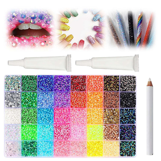 3mm Resin Rhinestone for Bedazzling, 40 Colors Bedazzling Kit with Glue, Tweezers & Pickup Pen, Colorful Bedazzed Gem Kit for Nail Art, Graduation Decor, DIY Crafts, Art Painting