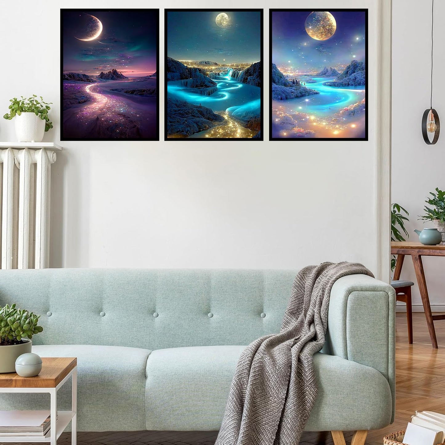 HHMATITS 3 Pack Diamond Art Kits for Adults - Moon Landscape Diamond Art Painting Kits for Adults Beginners, 5D Round Full Drill Paint by Diamonds Gem Art for Home Wall Decor Gifts 12x16Inch