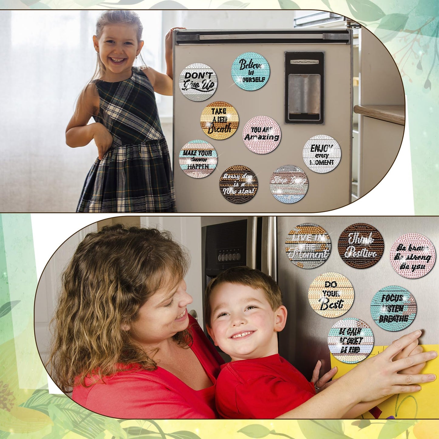 Motipuns 30 Pcs Inspirational Diamond Art Kits Magnetic Motivational Diamond Painting Magnets Kits Positive Affirmation 5d DIY Art Fridge Magnet Refrigerator Sticker for Adult Beginner Home Car Garage