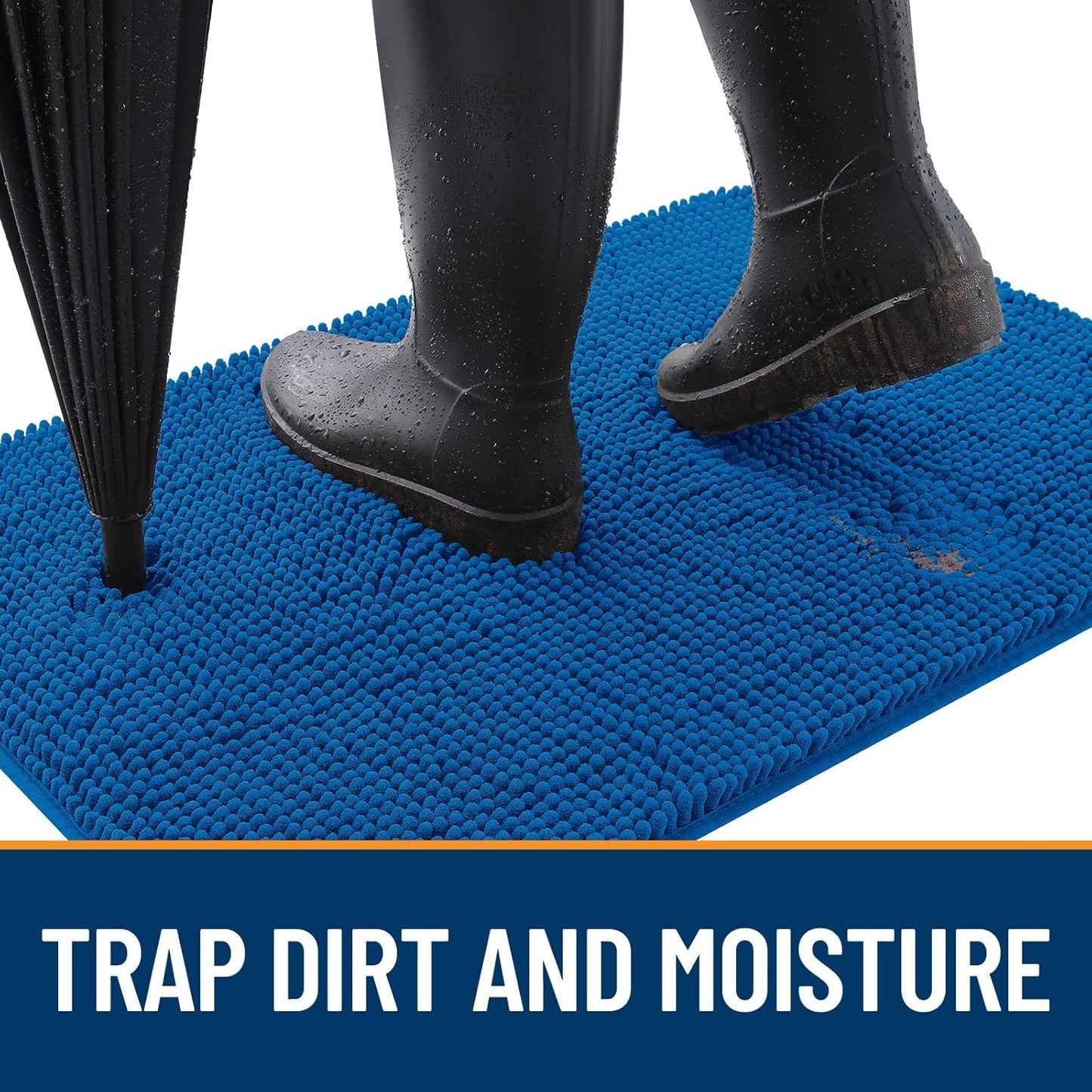 OLANLY Dog Door Mat - Absorbent Non-Slip Mud Mat for Muddy Paws | 70x35, Quick Dry Chenille, Deep Navy Blue