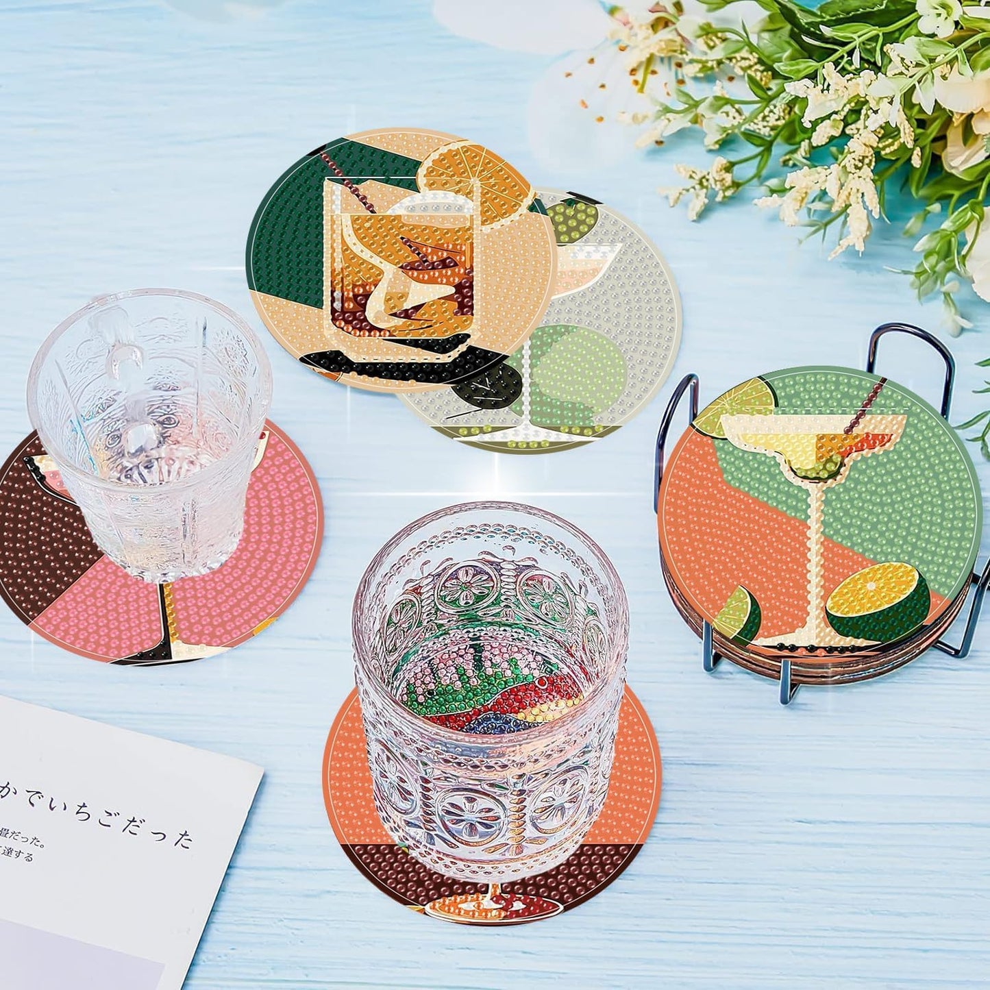 igoodom Diamond Art Coasters Kit, 6 PCS Cocktail Diamond Painting Coasters Kit for Adults with Holder, DIY Mosaic Crafts for Adults 3.9inch