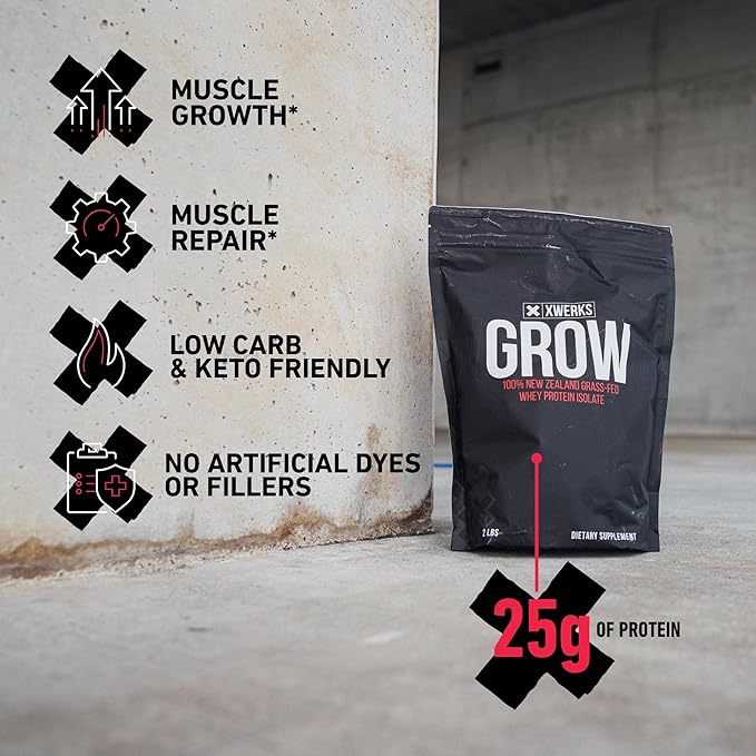 Xwerks Grow 100% New Zealand Grass Fed Whey Protein, 25g Pure Isolate Protein Powder Per Serving, All Natural Paleo and Keto Friendly, Soy Free Gluten Free Easy to Digest, Vanilla, 30 Servings