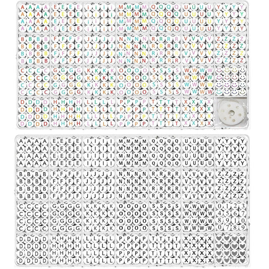 YMSDZHL Alphabet Beads A-Z 1900Pcs Letter Beads, Acrylic 4x7mm Round Letter Beads Kits,Black Digit and Colorful Smile Beads for Bracelets Necklaces DIY Jewelry Making (Black+Colorful,1900+PCS)