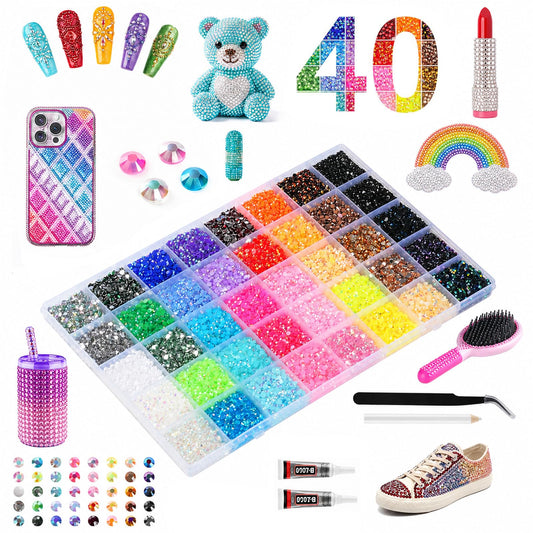 40000pcs 3mm Resin Jelly Rhinestones for Bedazzling,40 Colors for bedazzler kit with Rhinestones,3pcs B7000 Glue for DIY Nail Art, Crafts, Multicolor Sparkling Gems & Gifts