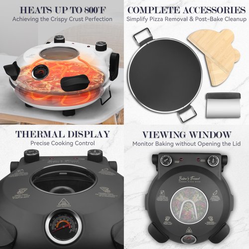 Baker’s Friend Electric Pizza Oven Indoor Countertop, 12 Inch Pizza Maker Machine for Home, Pizza Cooker & Pizza Grill, Premium Glazed Ceramic Stone Pizza Oven, Graphite Gray