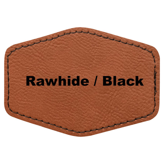 3"x2" Hexagon Blank Laserable Leatherette Hat Patches with Adhesive Faux Leather Patches for Hats Custom Fabric Repair Sew Laser Supplies (Rawhide/Black, 25)