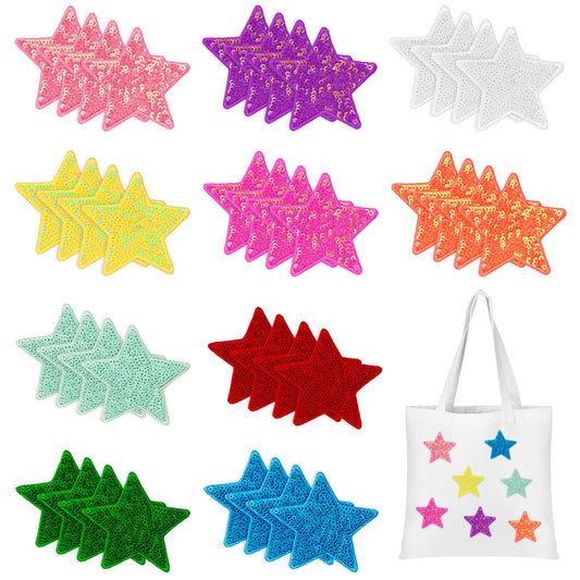 40 Pieces Iron on Star Patches, Shiny Stars Sequin Patches, Sew on Patches Decorative Patches Appliques Embellishments for DIY Craft Backpack Bag, Clothes, Dress, Hat, Socks, Jeans(10 Colors)
