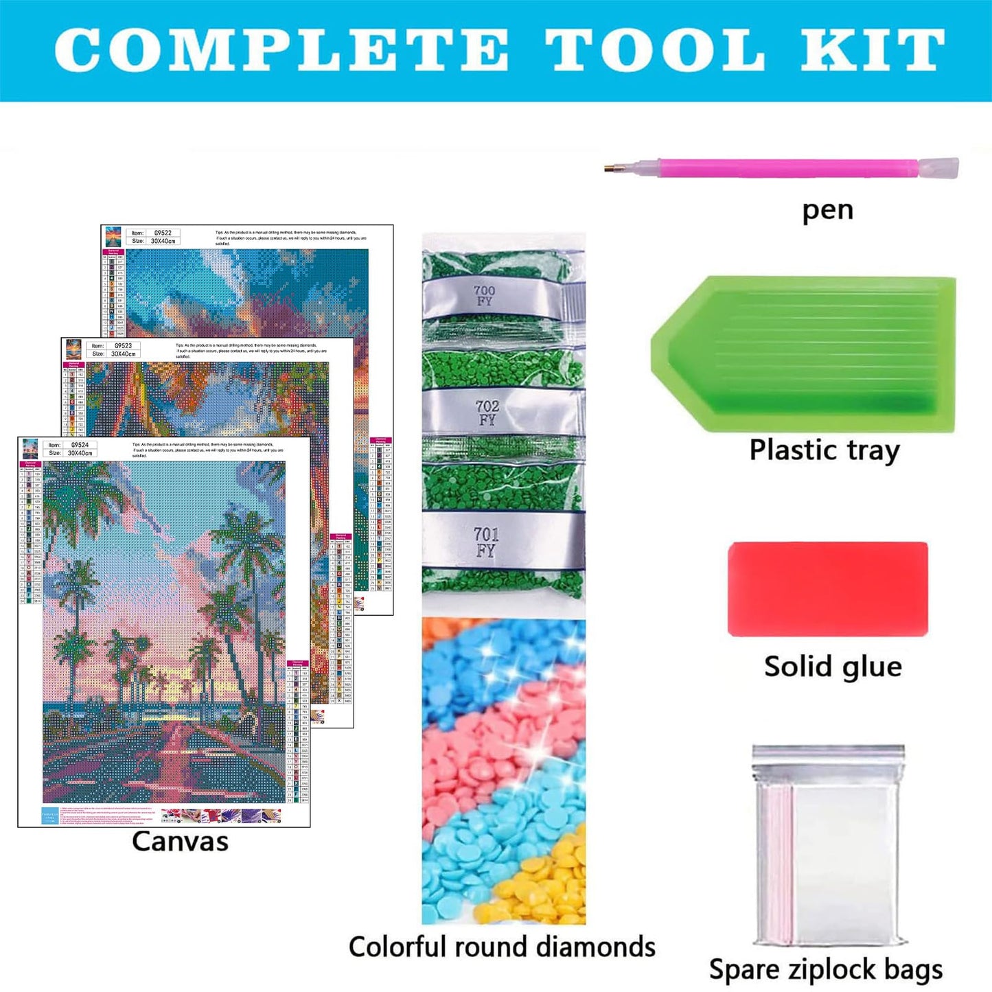 bleihum 3 Pack Beach Diamond Art Kits for Adults, Sunset 5D Diamond Painting Kits for Adults Beginners, Seascape DIY Round Full Drill Gem Art and Crafts Home Decor 12x16 Inch