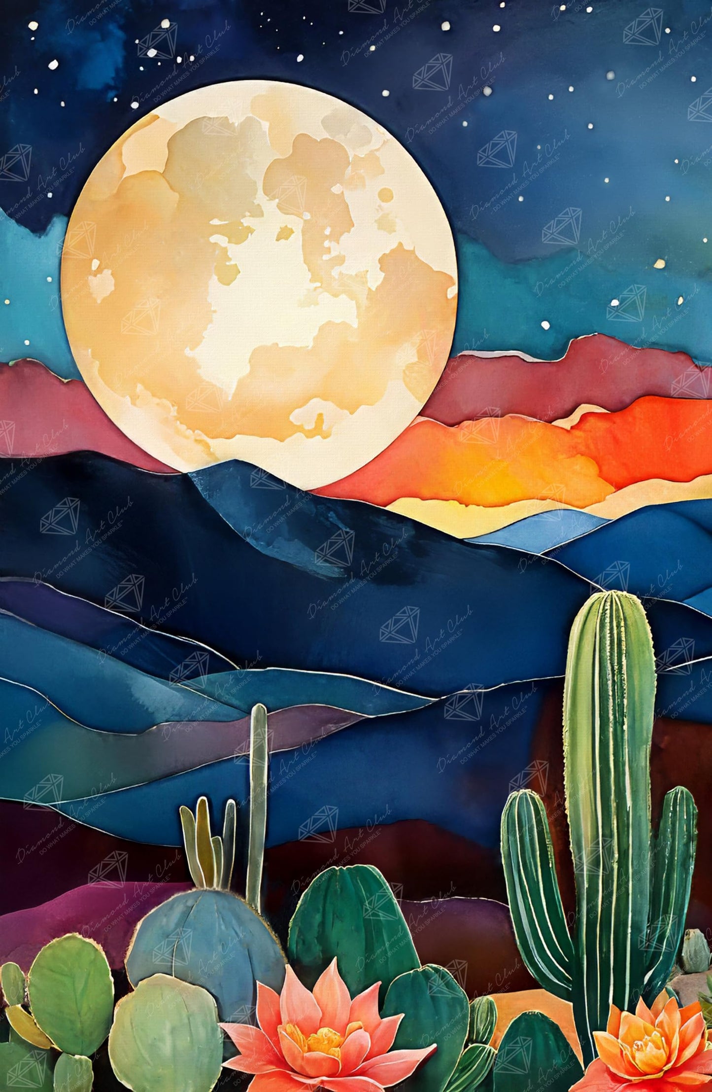 DIAMOND ART CLUB Night in New Mexico Diamond Painting Kit, Fun DIY Crafts for Adults, Round Diamond Art Canvas, 13" x 20" (33 cm x 50.6 cm)