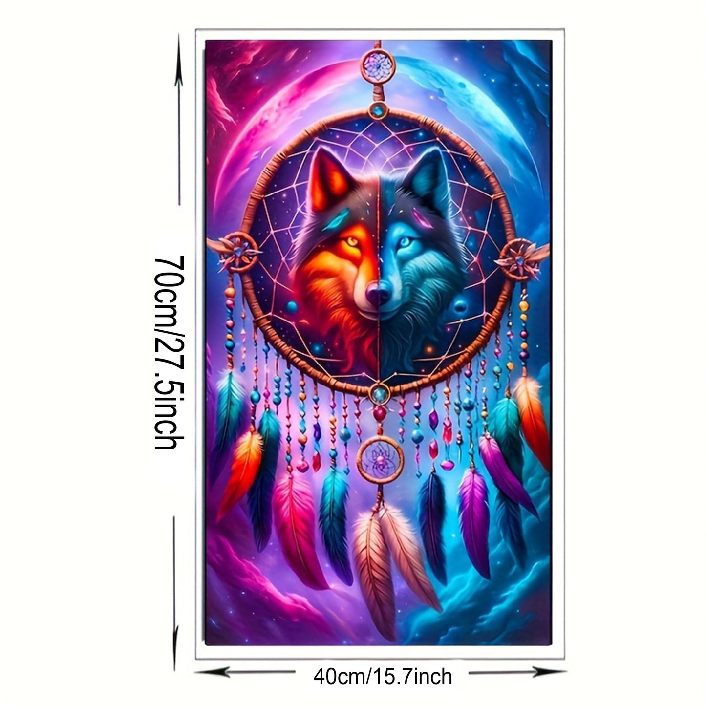 KUFWKEY Dreamcatcher Wolf 5D DIY Diamond Painting Kit for Adults,Full Round Drill Diamond Mosiac Embroidery Art,Animal Diamond Art Kits for Home Decor,Large Size 15.7x27.5 inch