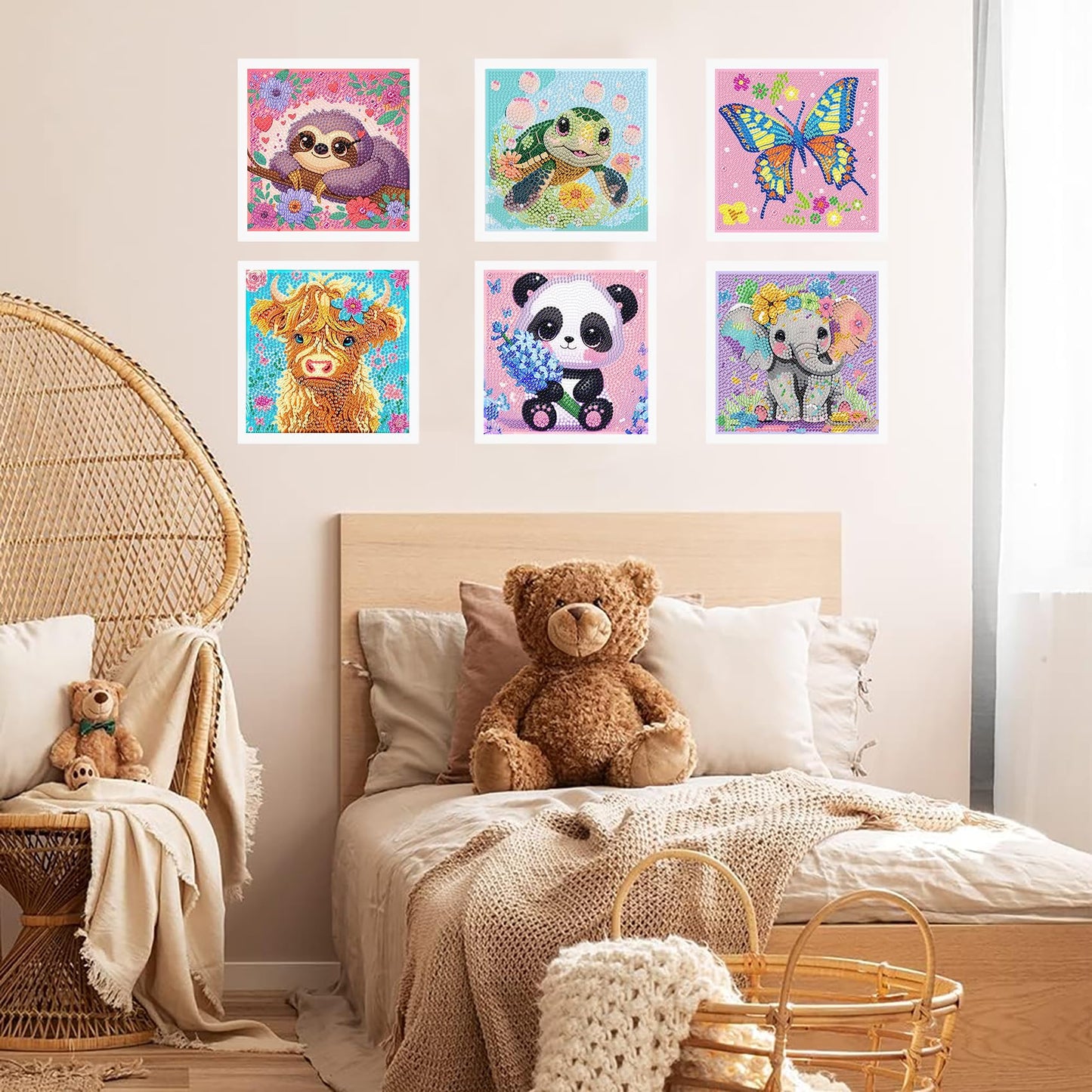 KINPLUB 6 Pack Diamond Art Kits for Kids, Cartoon Animals 5D Diamond Art Kits for Kids Beginners, Easy DIY Kids' Mosaic Kits Children Gem Art Dots Crafts for Home Wall Decor 6X6 Inch