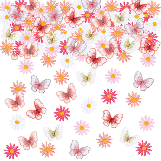 Cindeer 80 Pcs Butterfly Flower Iron on Patches for Clothing, Cute Embroidered Sew on Applique Patches for Jeans Jackets Backpacks Tote Bags Hats DIY Craft Repairs, Assorted Colors & Sizes