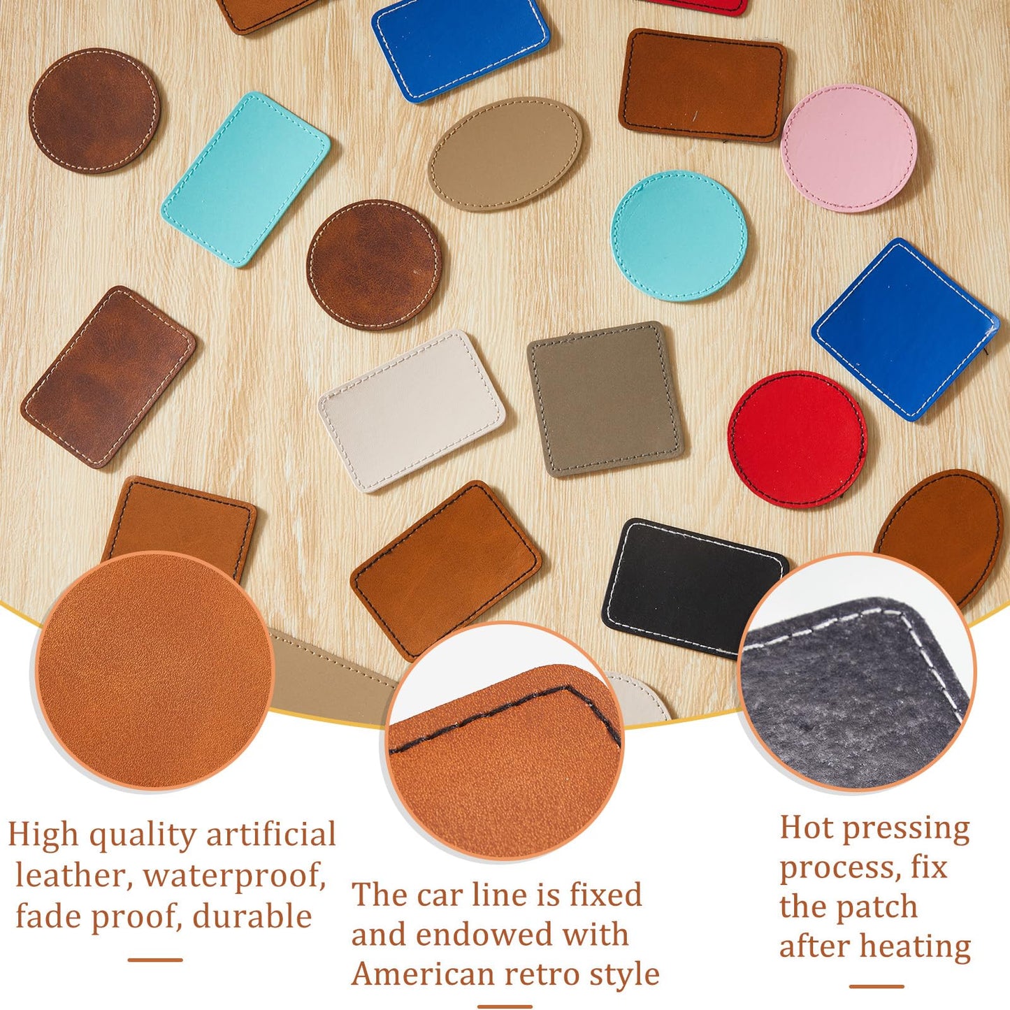 Dunzy 60 Pcs Blank Leatherette Hat Patches Laserable Leatherette Patch Iron on Heat Press with Adhesive Leather Patches for Hats Clothes Repair(Colorful,3 x 2 Inches)
