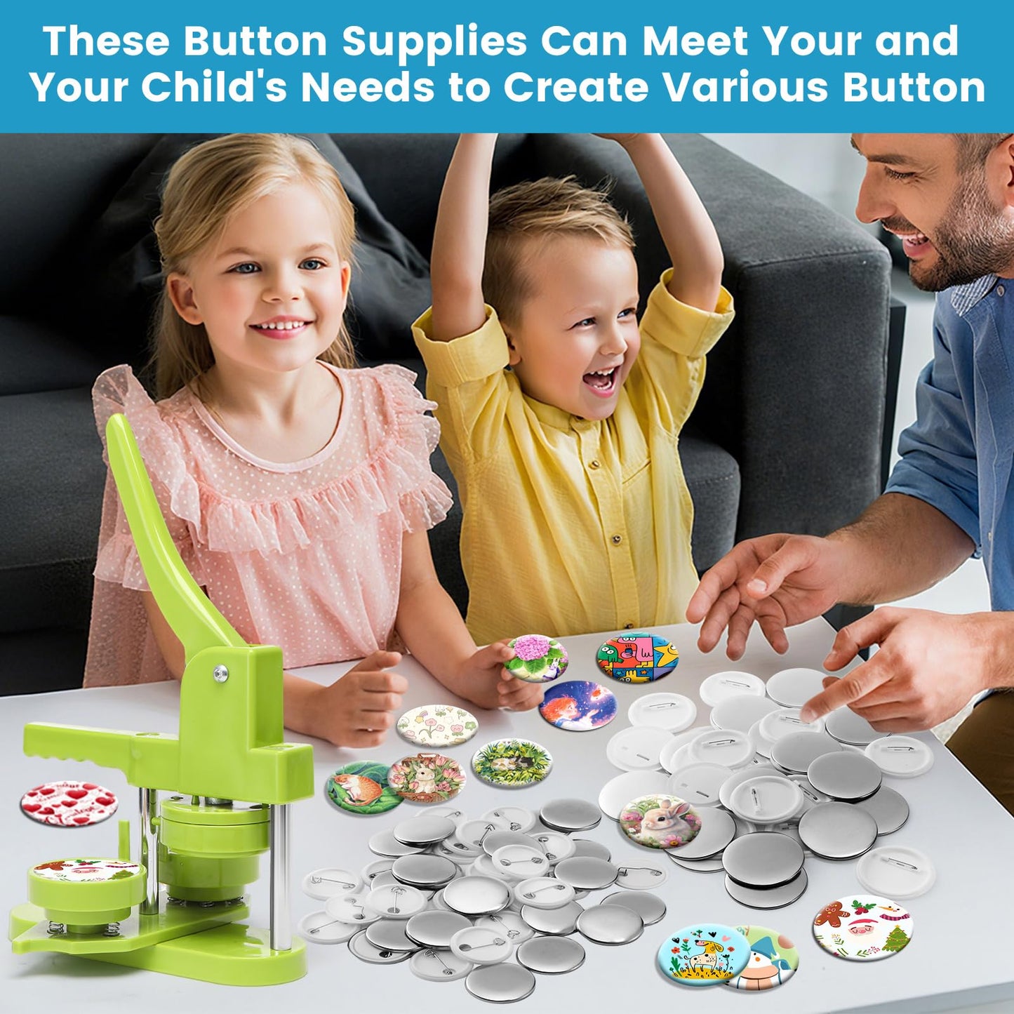 100 Sets Button Maker Supplies, 75mm/3 inch Button Supplies, with Plastic Pin Back Cover, Metal Cover, Transparent Film and Blank Paper, Suitable for Button Making Machine and Pin Maker Press