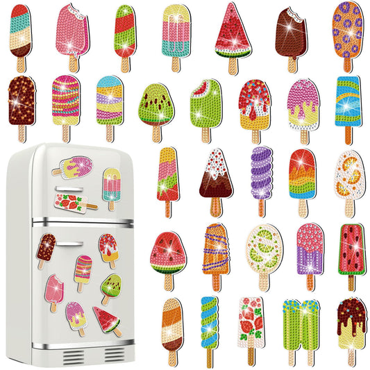 Remuuly 30 Pcs Ice Cream Diamond Painting Magnets Summer Diamond Art Magnet Kits for Adults Ice Cream 5D Rhinestones Refrigerator Magnetic Stickers for Beginner DIY Crafts Fridge Summer Gifts