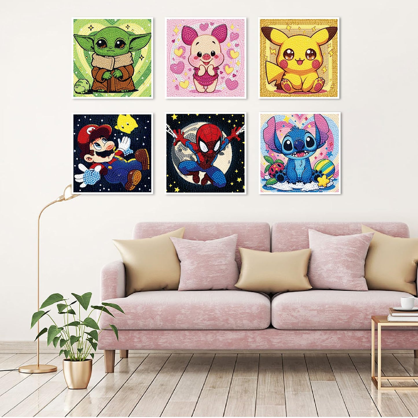 Baiwanerxiang Diamond Art Kits for Kids Ages 8-12, 6 Pcs Diamond Painting for Kids Full Drill Diamond Art Gem by Number for Kids Mosaic DIY Craft Gifts for Home Wall Decor, 6x6 Inch
