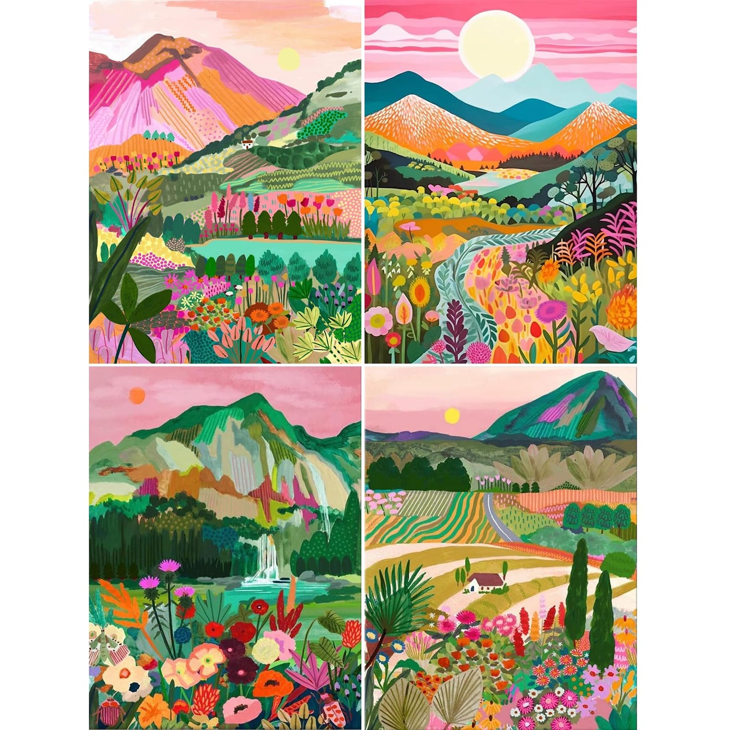 4 Pack Flowers Diamond Art Kits for Adults, 5D DIY Diamond Painting Kits for Beginner, Diamond Dots Full Drill Crafts for Gem Art Dot Art for Adults Home Wall Decor for Teens Boys Girls 12x16 inch