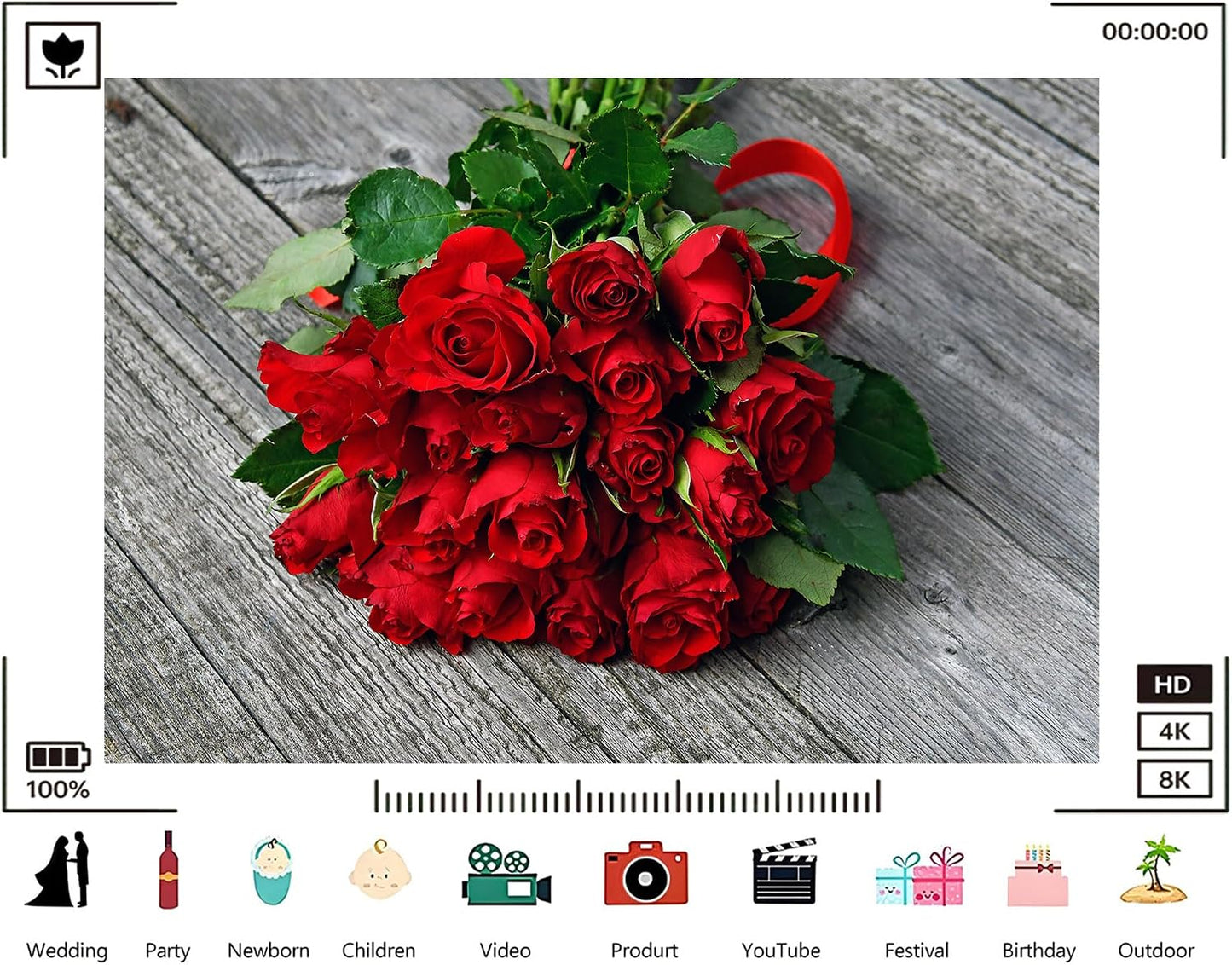 TryKid 8x6ft Romantic Red Rose Bouquet Backdrop Fresh Flower Gift Photography Background Valentine Day Wedding Party