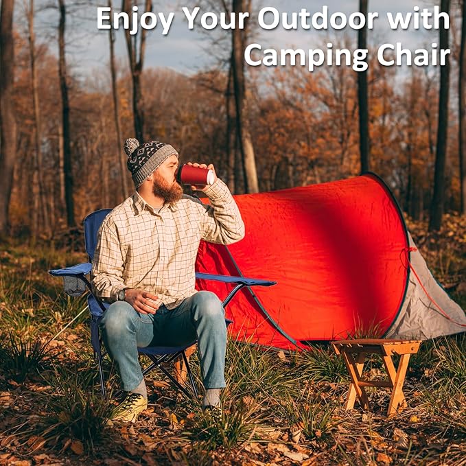 Folding Camping Chair, 225lb Capacity, Includes Cup Holder & Side Storage Bag, 5.5lbs Portable for Beach, Camping, Sport,Cyan