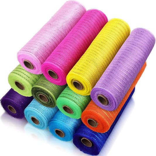 Timgle 12 Rolls Easter Deco Mesh Ribbon for Wreath Making 6 Inch x 30 Feet Each Roll Poly Metallic Foil Deco Mesh Ribbons for DIY Crafts Easter Christmas Spring Summer Party Decor (Fresh Color)