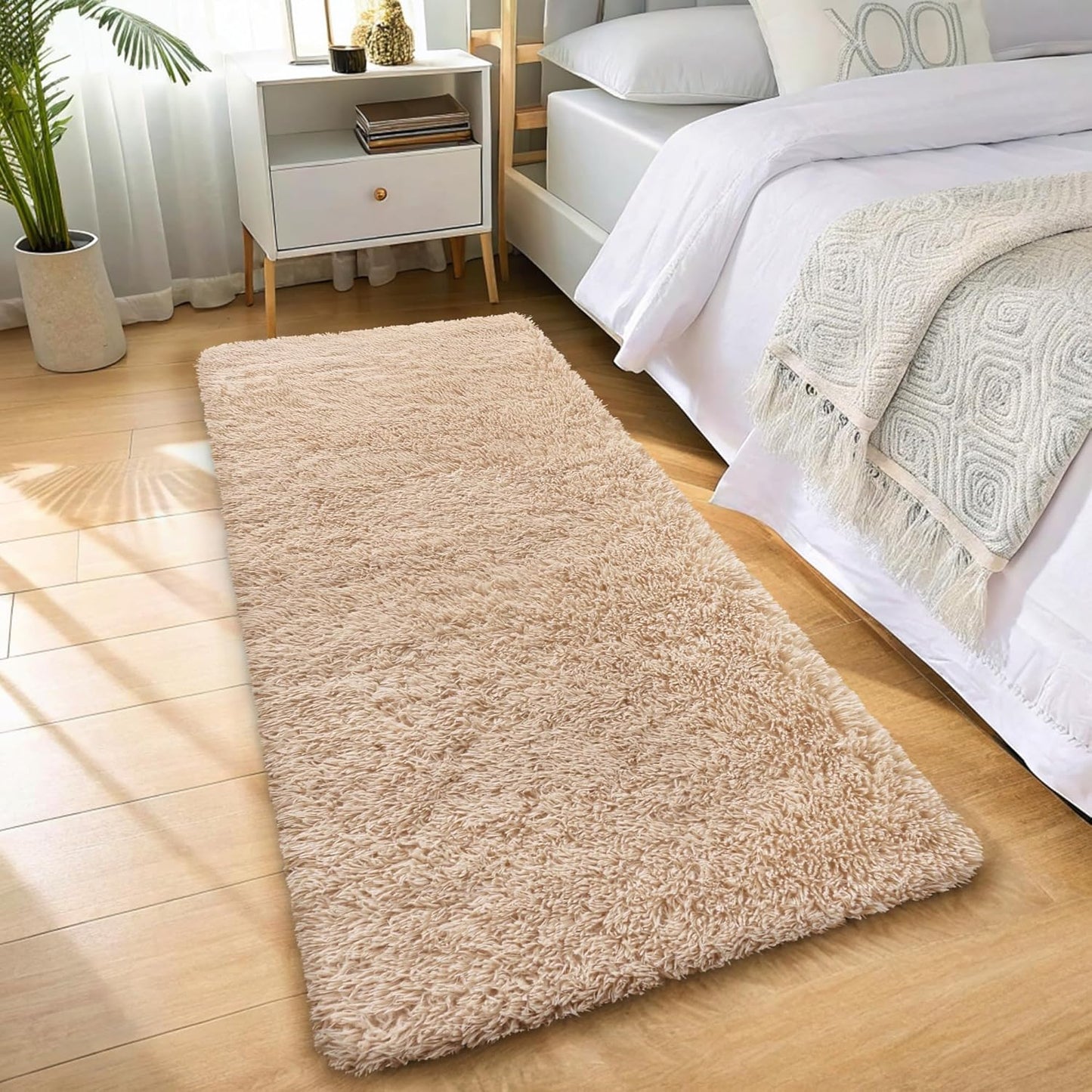 OLANLY Runner Rugs - Soft, Machine Washable Shaggy Design for Hallway & Bedroom | Beige 2x7 ft