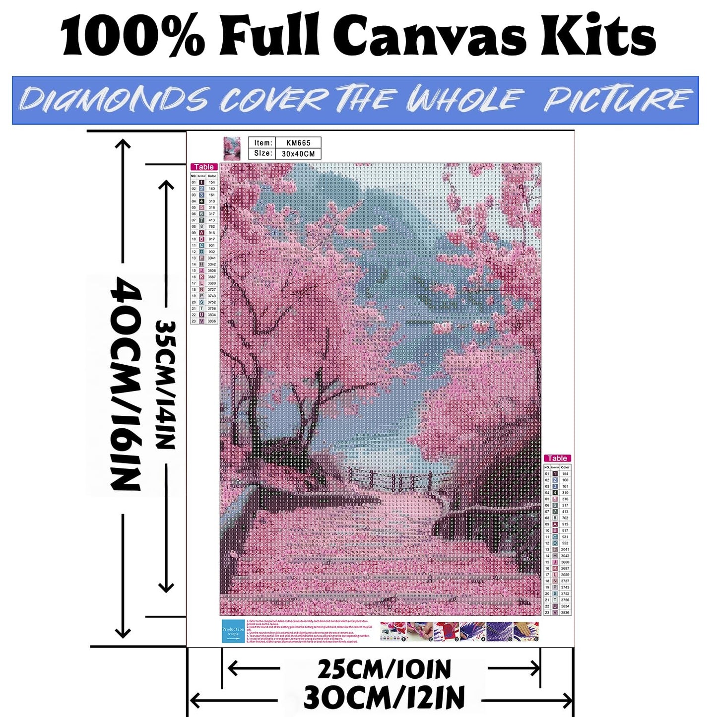 Diamond Art Kits for Adults Cherry Blossom Road, DIY 5D Diamond Painting Kit for Beginners, Full Round Drill Gem Art Dots for Adults, Diamond Dots Paintings Crafts Home Wall Decor 12X16 Inch