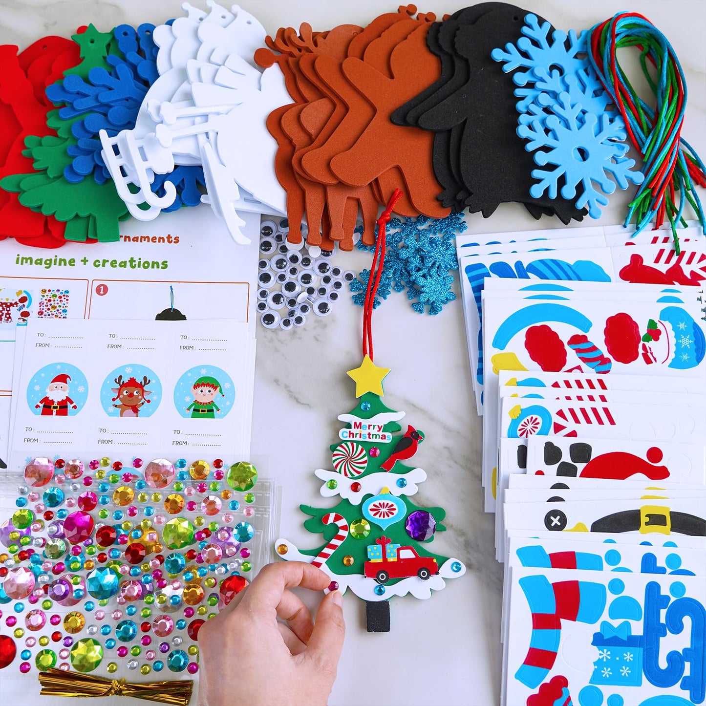 Winlyn 24 Sets Christmas Craft Kits Winter Crafts DIY Christmas Ornaments Decorations Art Sets Foam Santa Reindeer Snowman Christmas Stickers for Kids Holiday Season Classroom Activities Party Favors