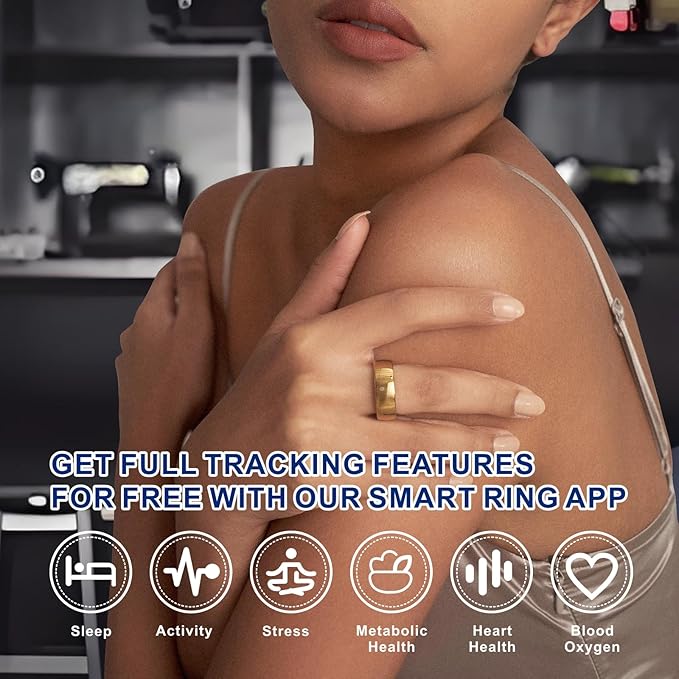Smart Ring, Activity Trackers, Sleep Ring, Fitness Tracking, Stress Tracker, Heart Rate, Meditation, Temperature, Respiratory, No App Subscription, Women, Men, iOS, Android (Golden, 13)