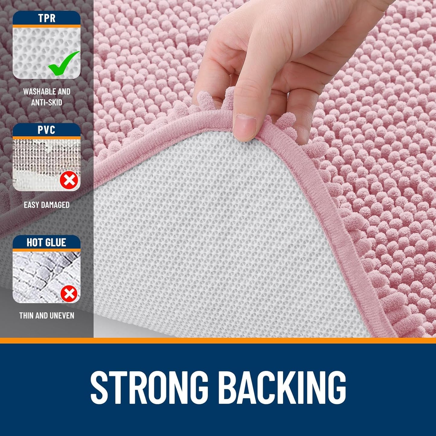 OLANLY Large Bath Rugs - Extra Soft Chenille, Quick-Dry Rubber Backing, Machine Washable | Dusty Rose 40x32