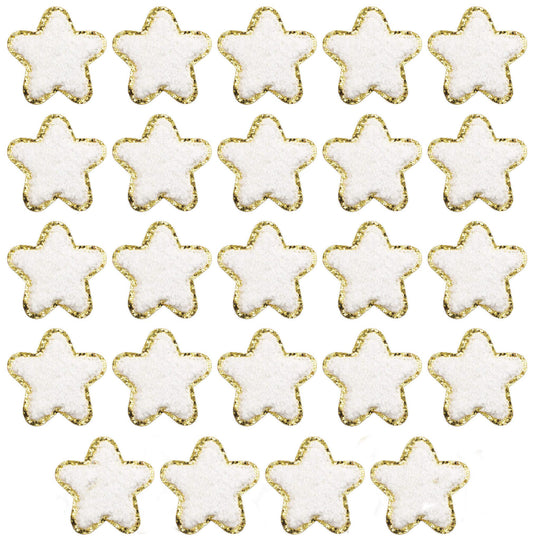 24 Pieces Star Chenille Patches,Cute Iron on Patches for Clothes,Iron on Stars Fabric Embroidered Patches for Women Backpack Hat Jacket Jean Decorative Applique(Star,White)