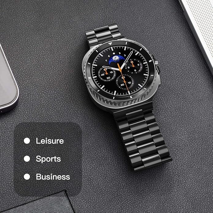 Compatible with Samsung Galaxy Watch 8 Band 40mm 44mm Galaxy Watch 8 Classic 46mm 2025, No Gap Business Stainless Steel Metal Band Strap for Galaxy Watch 8 Men Women, Black
