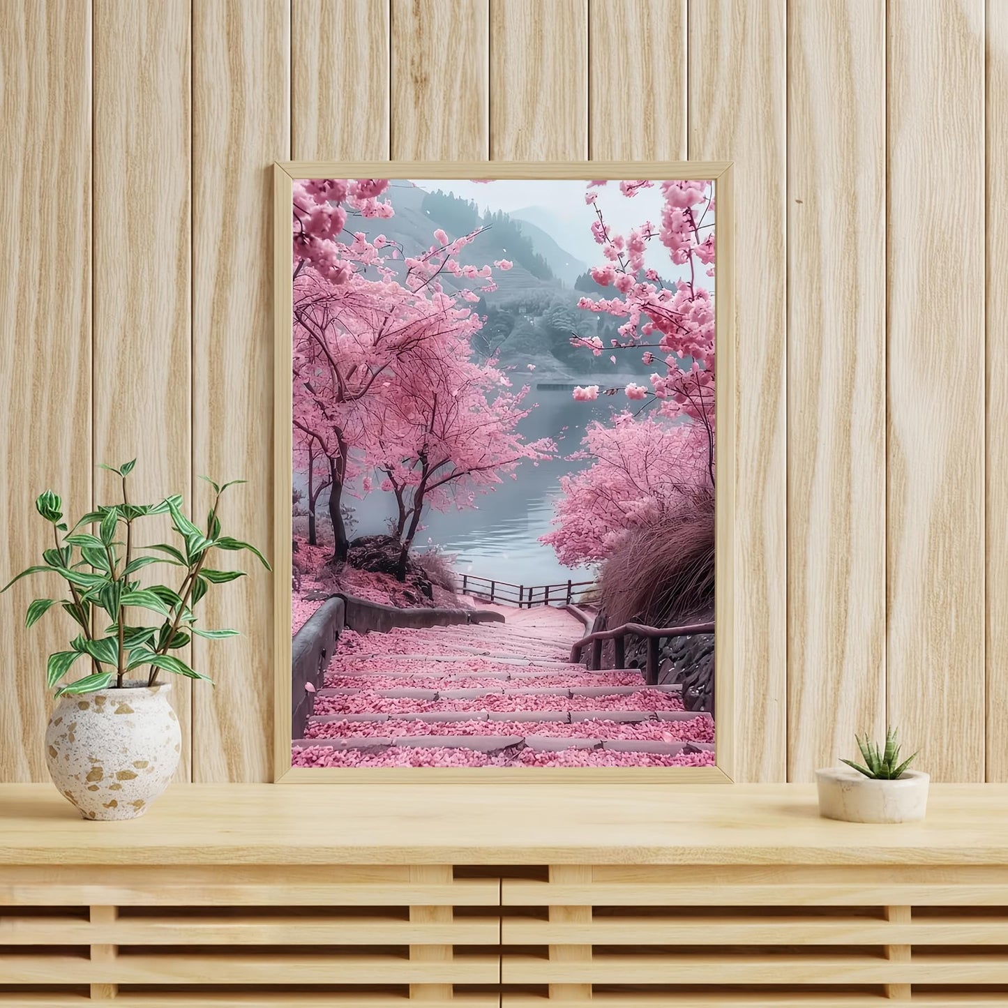 Diamond Art Kits for Adults Cherry Blossom Road, DIY 5D Diamond Painting Kit for Beginners, Full Round Drill Gem Art Dots for Adults, Diamond Dots Paintings Crafts Home Wall Decor 12X16 Inch