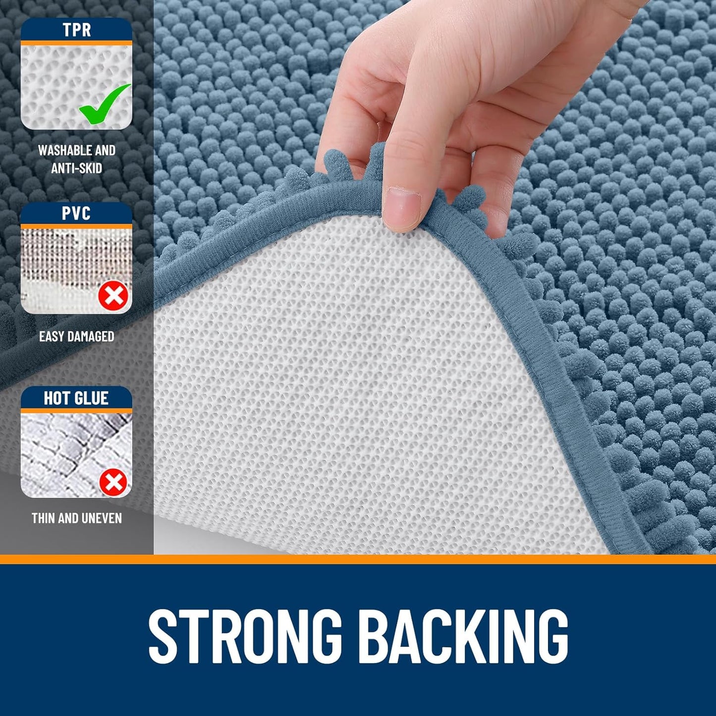 OLANLY Bathroom Rugs - Extra Soft Chenille Bath Mats | Quick-Dry, Machine Washable, 36x24, Airy Blue