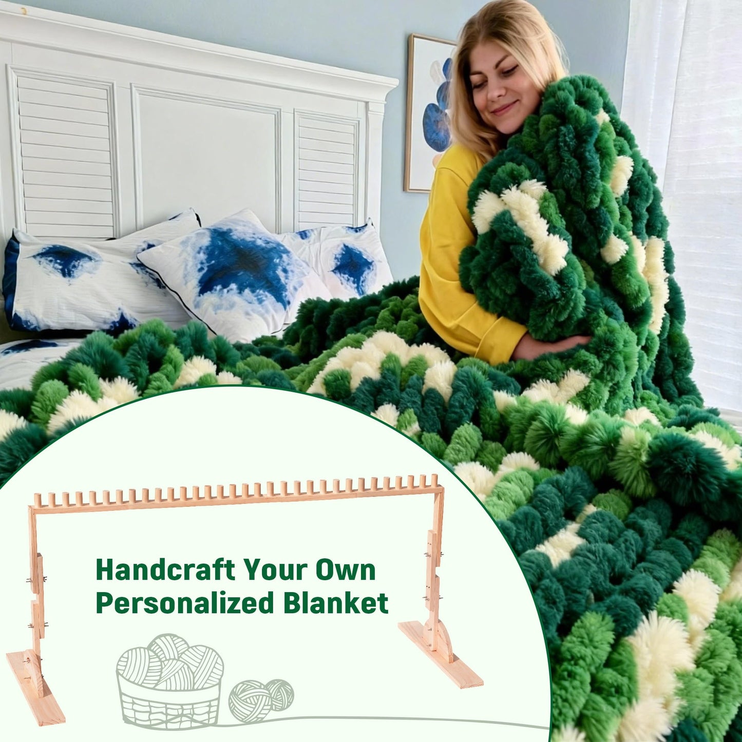 64-Inch Vertical Chunky Knitting Blanket Loom - Customizable Knitting Machine - Foldable & Portable Design Chunky Knit Blanket Loom - Beginner-Chunky Knitting for Beginners and Home Decoration