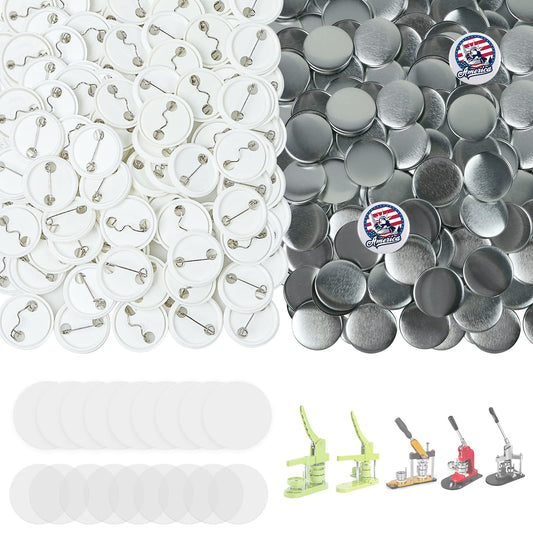 Onemorello 200 Sets Button Maker Supplies, 0.98 inch / 25mm Button Parts Buttons Supplies, Approx. 1 in Blank Badge Parts with Blank Paper for Buttons Maker Machine Pin Maker Press