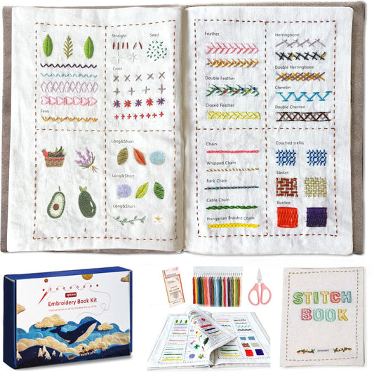 spicssa 2026 Upgraded Embroidery Stitch Book Kit, All in One Sewing Embroidery Kits, Starter Practice Patterns, Complete Tool kit and VideoTutorials, Gifts for Girlfriends, Mothers, and Craft Lovers
