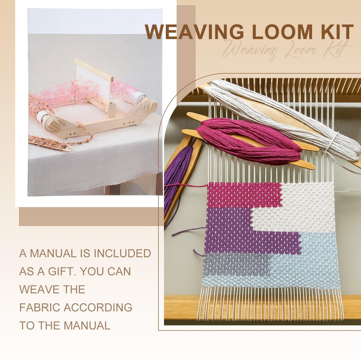 Threlaco 12 Inch Weaving Rigid Heddle Loom Kit Multi Craft Wooden Weaving Loom with Heddle Shed Stick Threads Warping Frame with Pegs and Yarn Stand for Adults Beginners Handcraft DIY Art Crafts