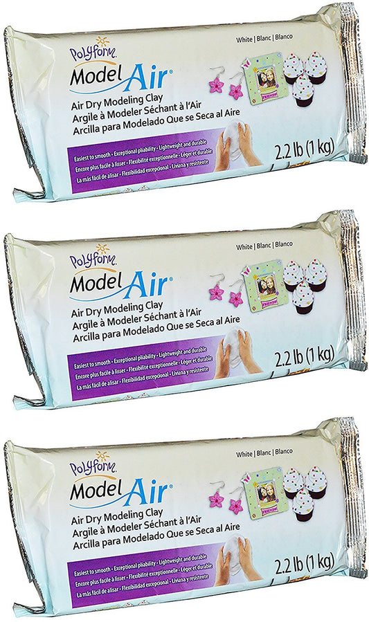 Sculpey Model Air White Dry Clay - New Formula - Lightweight, Durable - Ideal for Kids, Crafts, and Jewelry Projects - 2.2 Pounds, Pack of 3